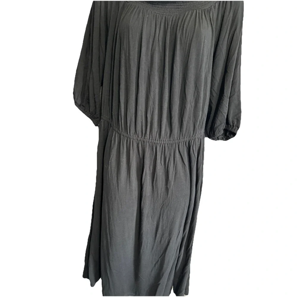 Old Navy Women's XL Midi Dress Black Smocked Off The Shoulder Knit Stretch Comfy - Picture 6 of 12